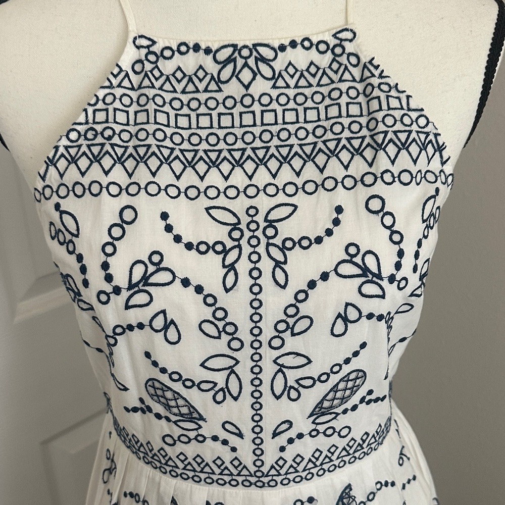 Parker White Dress with Navy Embroidery - Picture 3 of 11